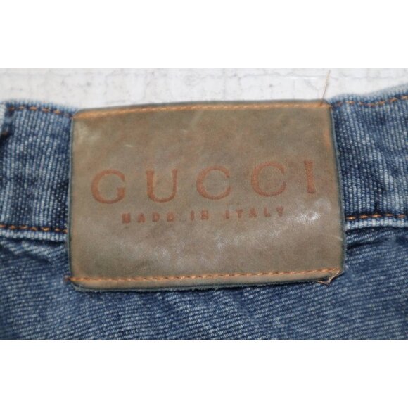 Y2K GUCCI Straight Fit Denim Baggy Jeans Cotton Pants Dark Wash Size 30 - Picture 5 of 9